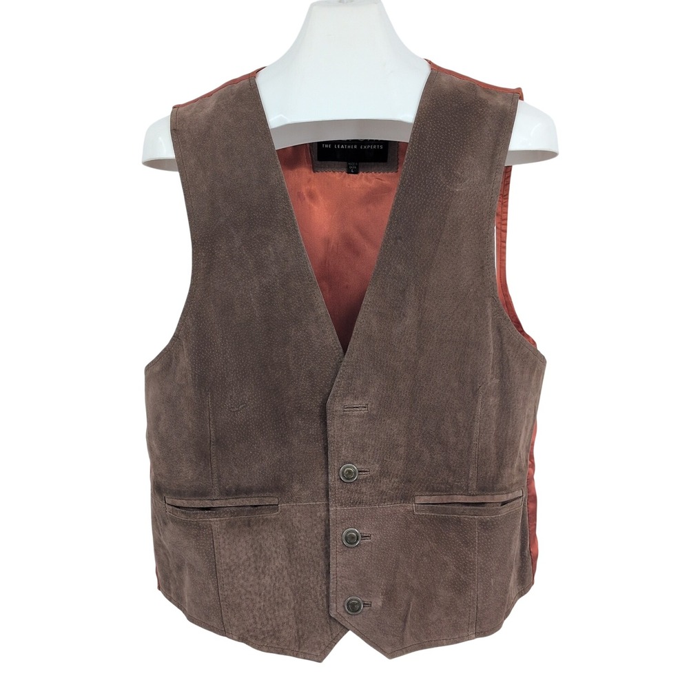 Vtg Wilson Suede Leather Brown Vest Cowboy Western Grunge 90s Button Front Large